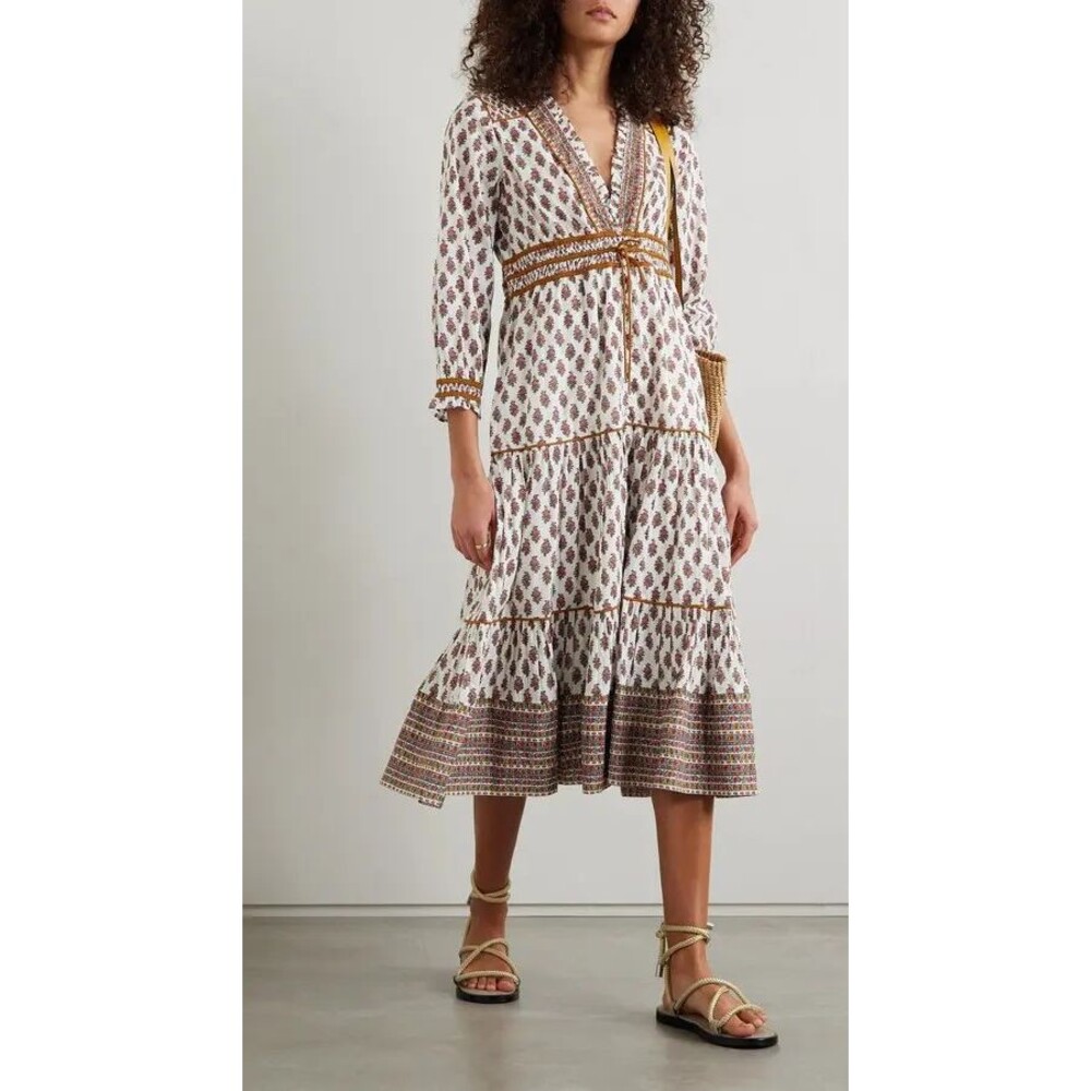 Veronica Beard Womens Alessandra Printed V Neck Midi Dress Floral Size 14